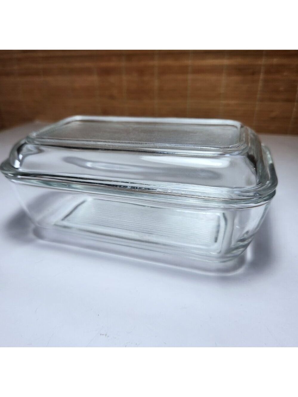Arc France Butter Dish with Lid Clear Glass Ribbed Covered Refrigerator
